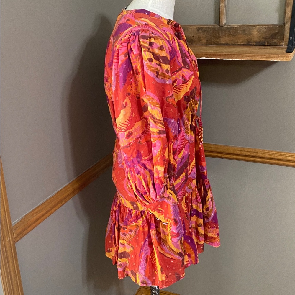 FARM Rio Banana Juice red, orange & brown long sleeve Cotton Minidress size S - Picture 7 of 12